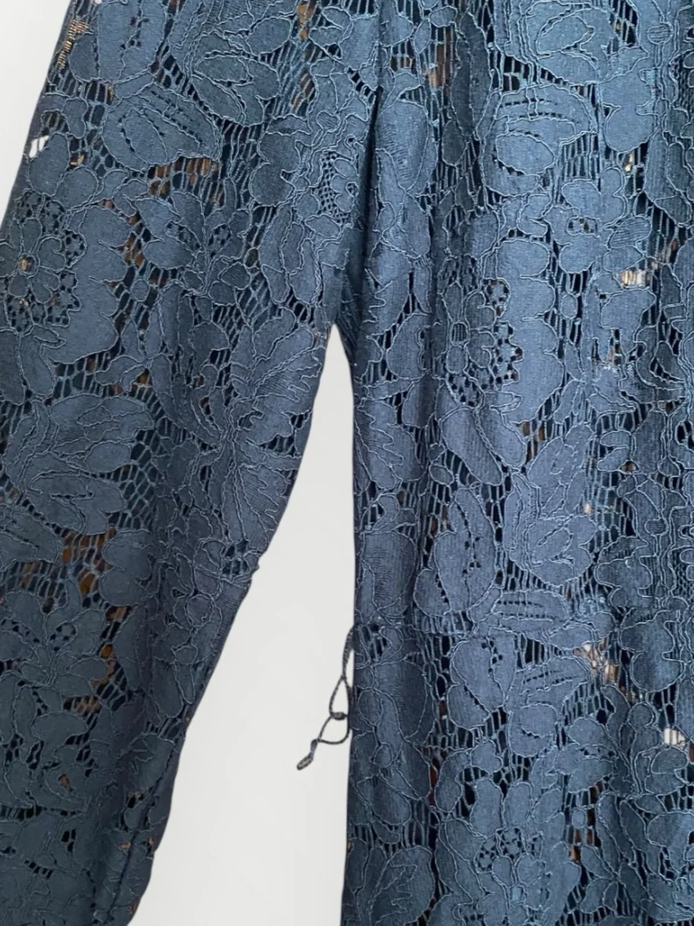 Zara Black Lace Collared Waist Tie Long Dress Size L - Picture 11 of 13
